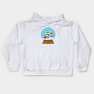 Snow Globe with Cardinal Snowman and Pine Tree Kids Hoodie